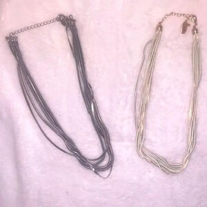 Set 2 Jules Multi-strand "liquid‎ silver" blue/white necklaces